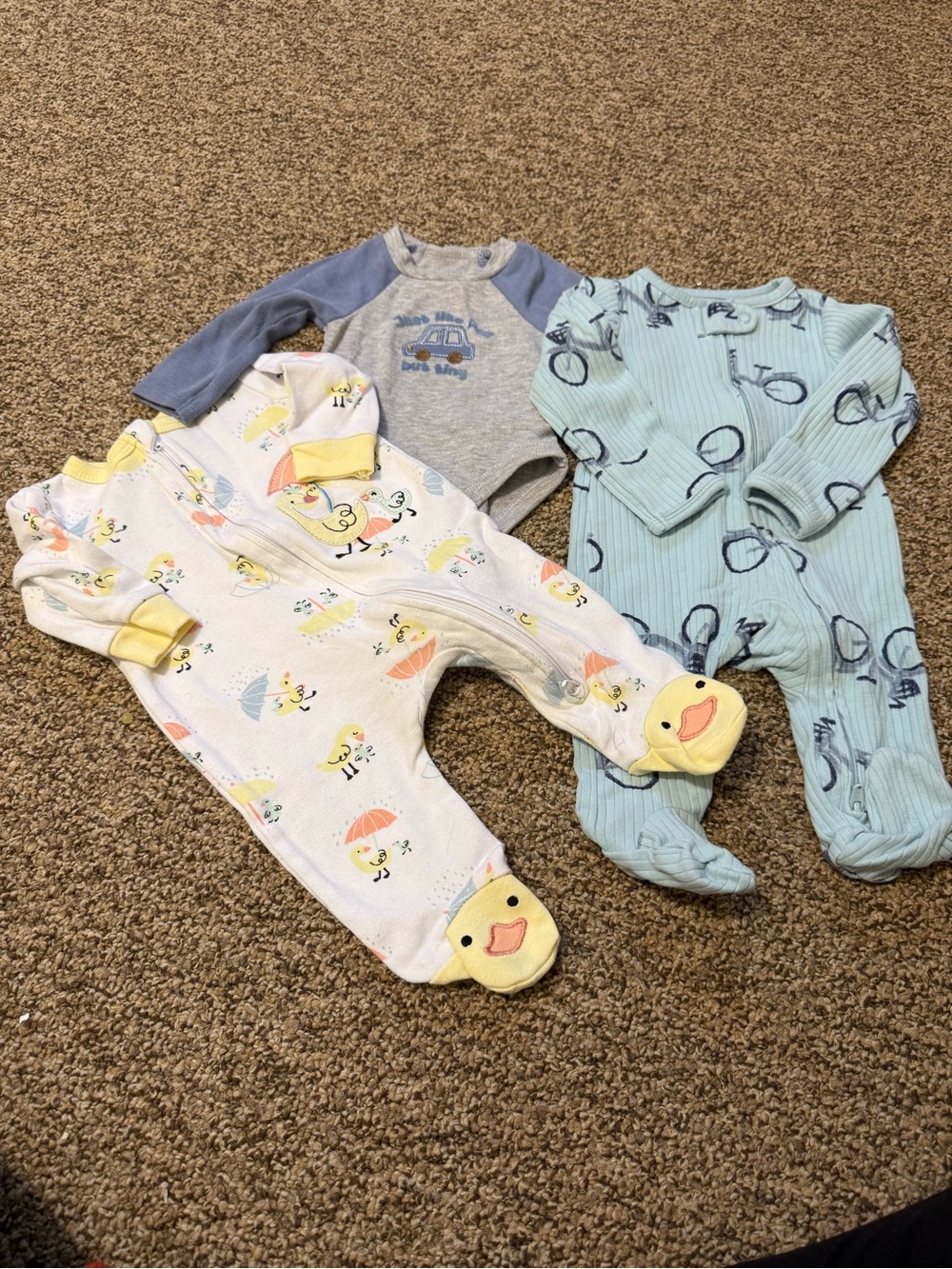 Carter's Yellow, Light Blue, and Gray Baby Footed One-Pieces